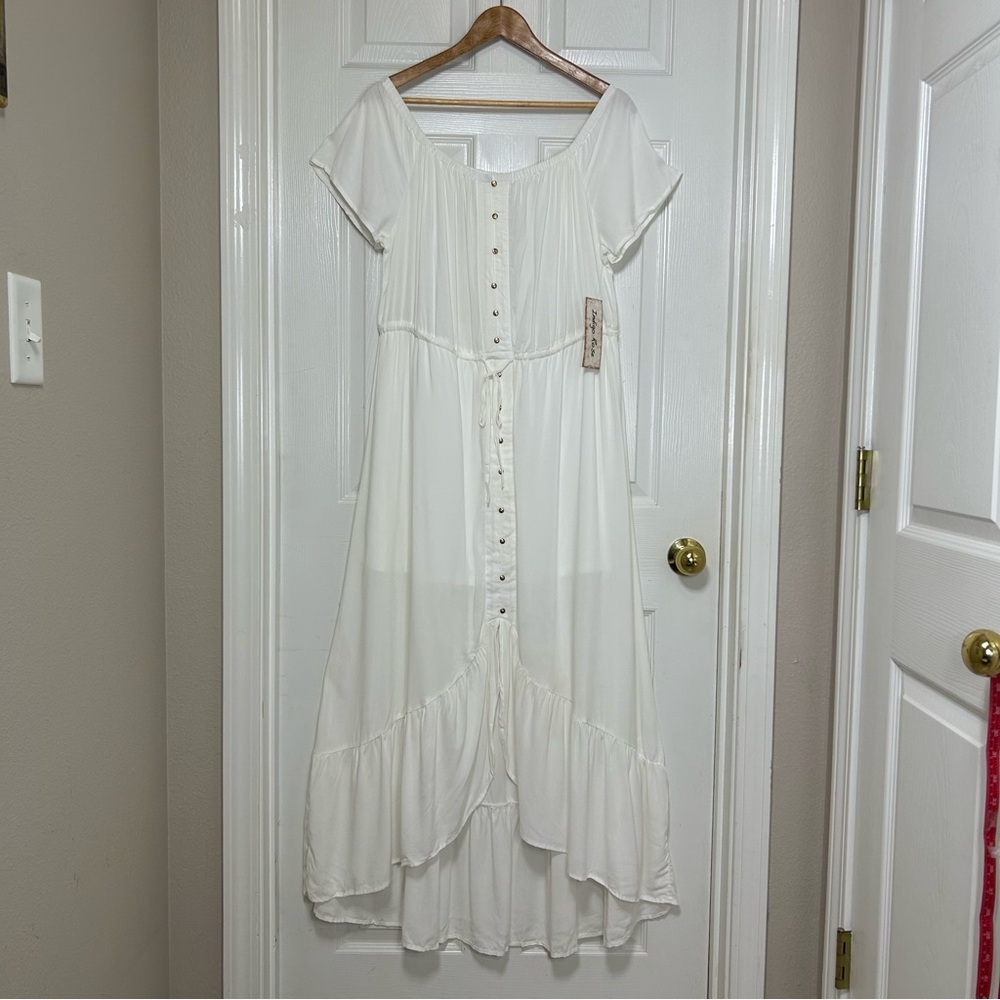 Indigo Rose Off White Boho Elastic Waist Pull On Off Shoulders Romantic Dress XL - Picture 2 of 13